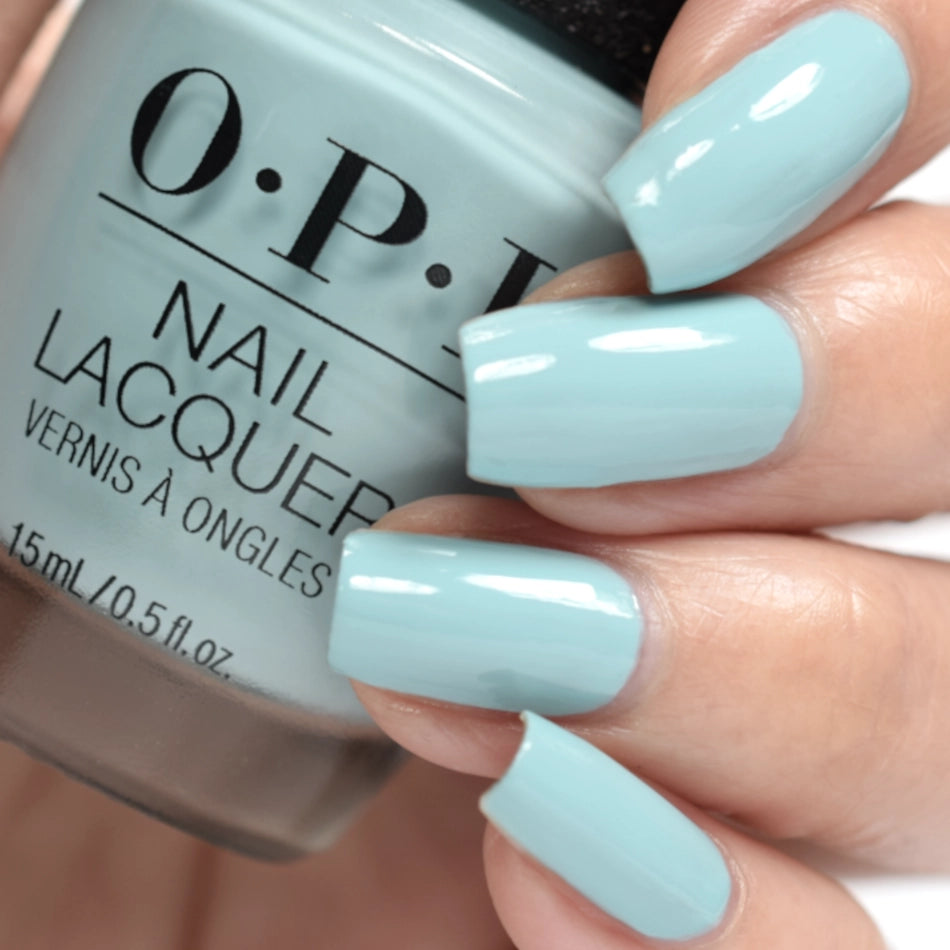 OPI NFTease Me Light Pale Blue Creme Nail Polish from the Me, Myself and OPI Collection from Spring 2023. OPI Item Product Code NLS006