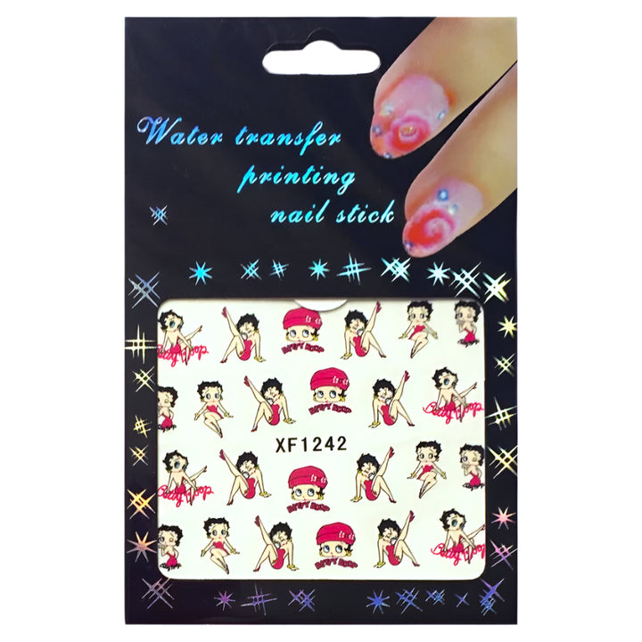 Betty Boop Mulicoloured Pink Nail Transfers Model XF1242