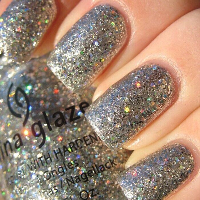 China Glaze Nova #832 Silver Holo Glitter Top Coat Nail Polish