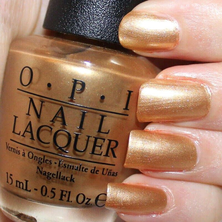 OPI 50 Years Of Style Gold Shimmer Nail Polish from the OPI x Ford Mustang Collection. OPI Product Code NLF69