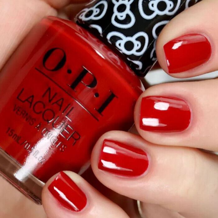OPI A Kiss On The Chic Red Creme Nail Polish from the OPI x Hello Kitty Collection. OPI Item Product Code HRL05
