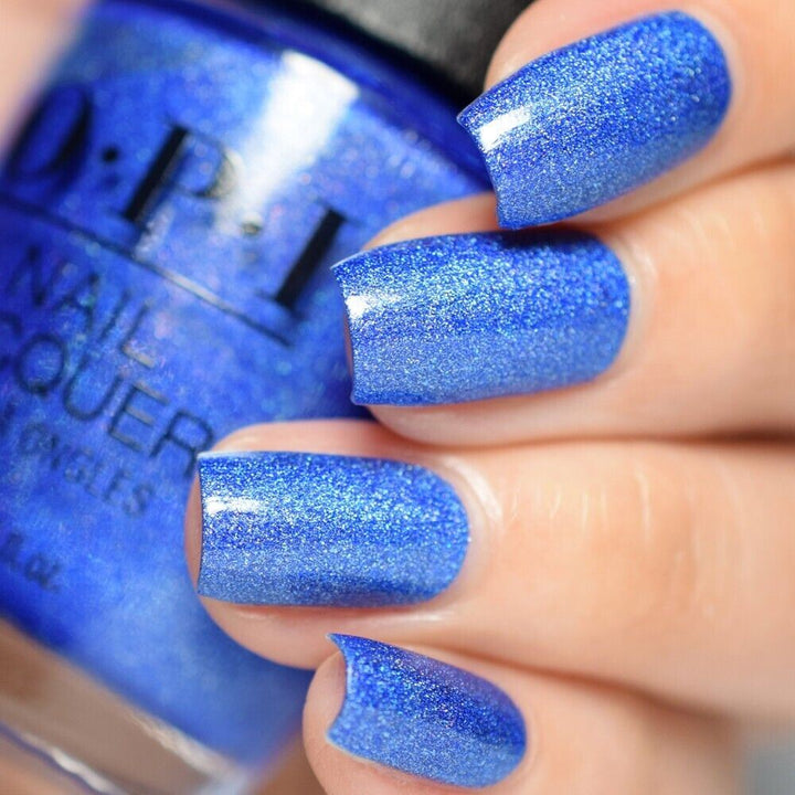 OPI LED Marquee Blue Holo Shimmer Nail Polish. OPI Product Code HRN10