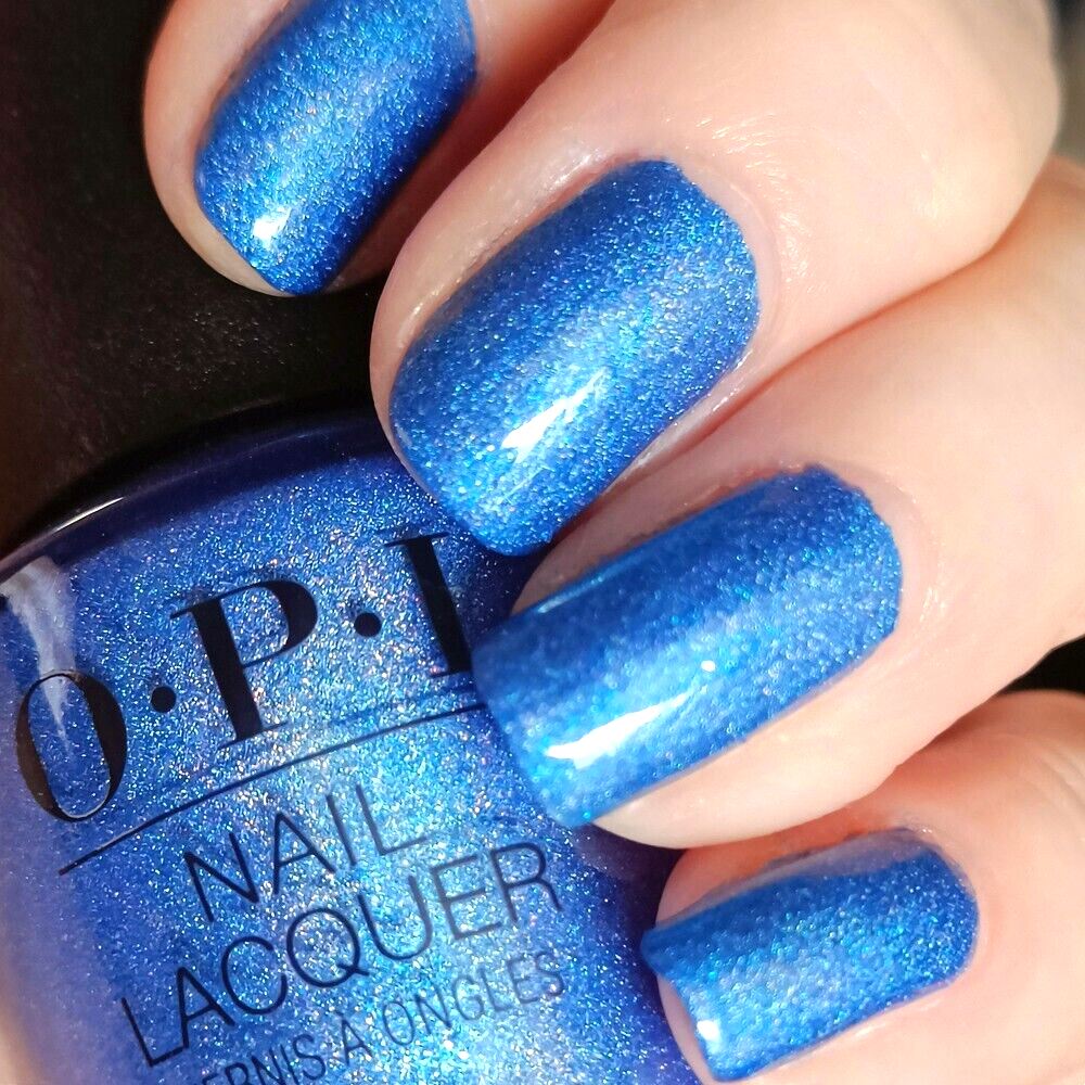 OPI LED Marquee Blue Holo Shimmer Nail Polish. OPI Product Code HRN10