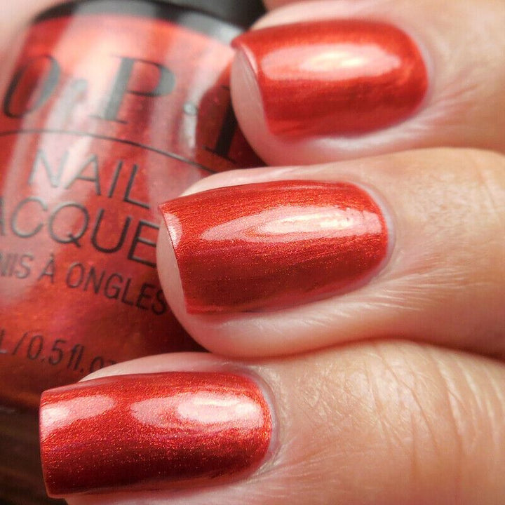 OPI Now Museum, Now You Don't Orange Red Shimmer Nail Polish from the OPI Lisbon Collection 2018. OPI Item Product Code NLL21