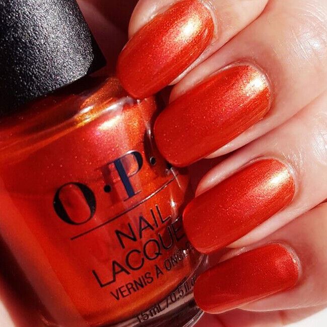 OPI Now Museum, Now You Don't Orange Red Shimmer Nail Polish from the OPI Lisbon Collection 2018. OPI Item Product Code NLL21