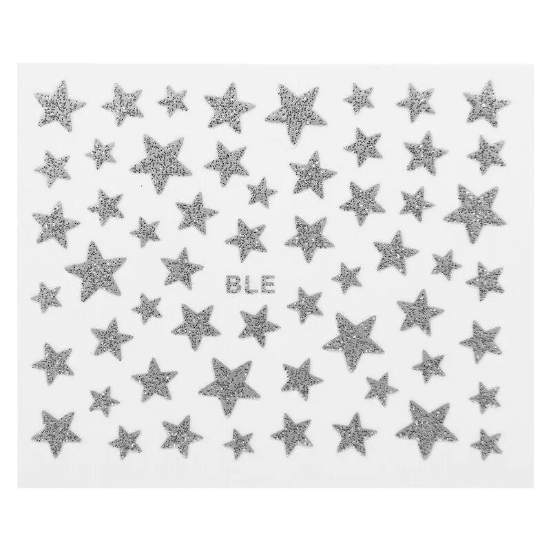 Silver Stars (Sparkle Glitter Star Design) Peel & Stick Nail Art Design Stickers. BLE