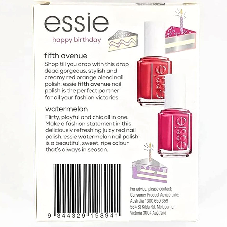 Essie Duo Set "Happy Birthday" containing Fifth Avenue and Watermelon nail polish