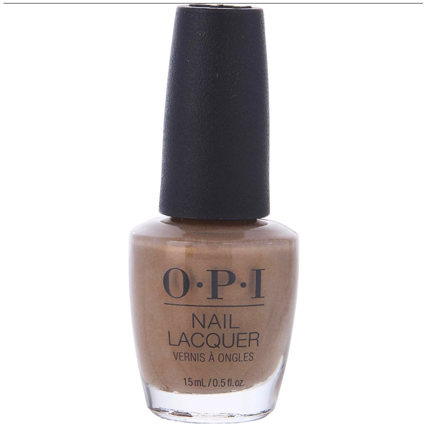 OPI Fall-ing for Milan Neutral/Nude Sandy Brown with Gold Shimmer Nail Polish from the OPI Muse of Milan Collection. OPI Item Product Code NLMI01