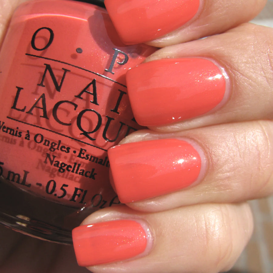 OPI I Eat Mainely Lobster Coral Pink-Orange Iridescent Micro Shimmer Nail Polish. OPI Item Product Code NLT30
