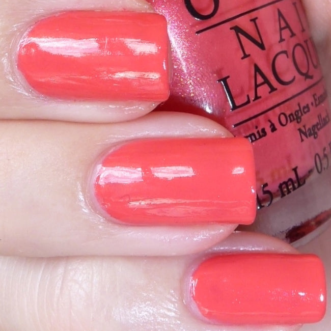 OPI I Eat Mainely Lobster Coral Pink-Orange Iridescent Micro Shimmer Nail Polish. OPI Item Product Code NLT30