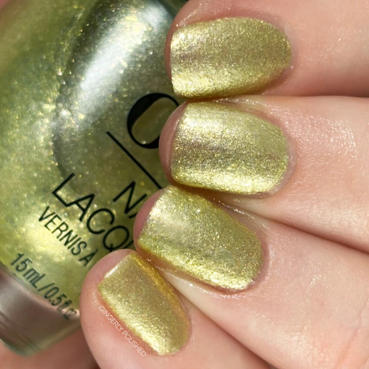 OPI Oz-Mazing Gold Shimmer Glitter Nail Polish from the OPI x Wicked Limited Edition Nail Polish Collaboration. OPI Item Product Code HRR04