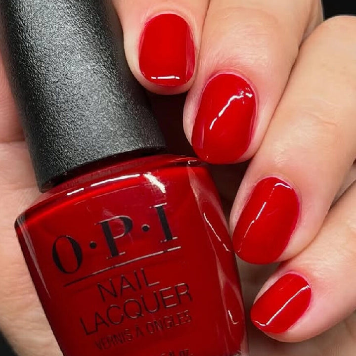 OPI Red Velvet Vixen Creme Nail Polish from the OPI Good Enough to Treat 2025 Holiday Nail Lacquer Collection. OPI Item Product Code HRS05