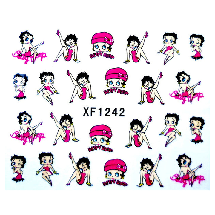 Betty Boop Nail Transfers Multicoloured & Pink Model XF1242 in Closeup