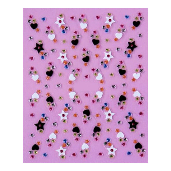 Black, White & Multicoloured Gem Hearts and Stars Nail Stickers for Quick & Easy Nail Art Design & Creating Accent Nails at Home