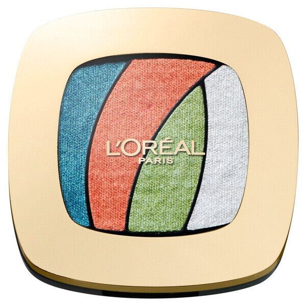 L'Oreal Tropical Tutu Shocking Eyes Eyeshadow Quad Compact with 4 Eye Shadow Shades in Blue, Orange, Green and White