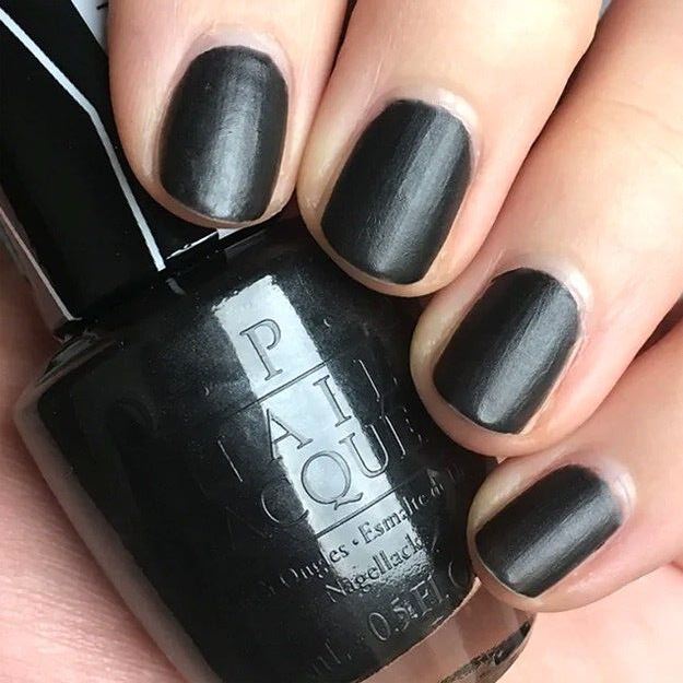 OPI 4 in the Morning Black Charcoal Satin Matte Nail Polish from the OPI x Gwen Stefani Collection. OPI Item Product Code NLG29