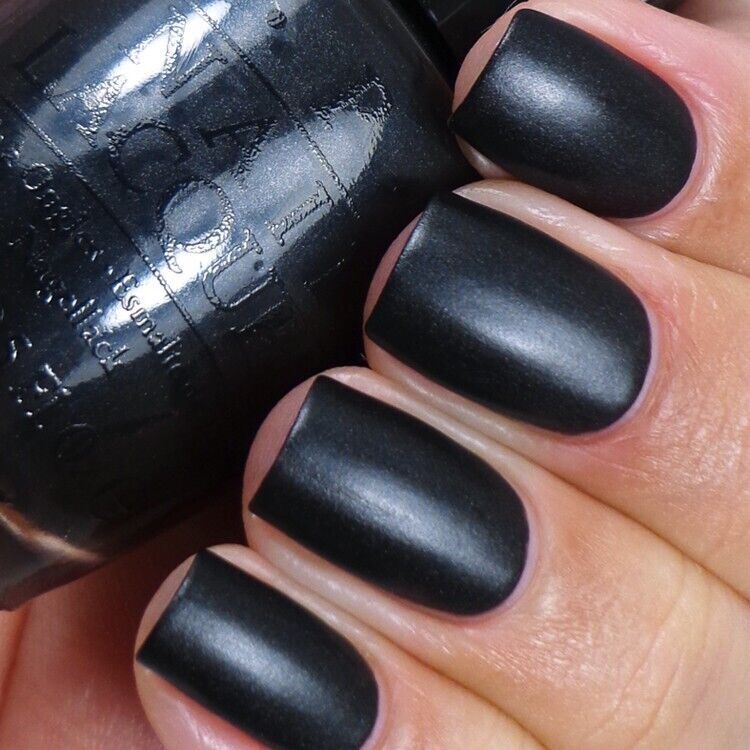 OPI 4 in the Morning Black Charcoal Satin Matte Nail Polish from the OPI x Gwen Stefani Collection. OPI Item Product Code NLG29