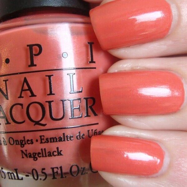 OPI Are We There Yet? Coral Orange Shimmer Nail Polish from the OPI Touring America Collection. OPI Product Code NLT23