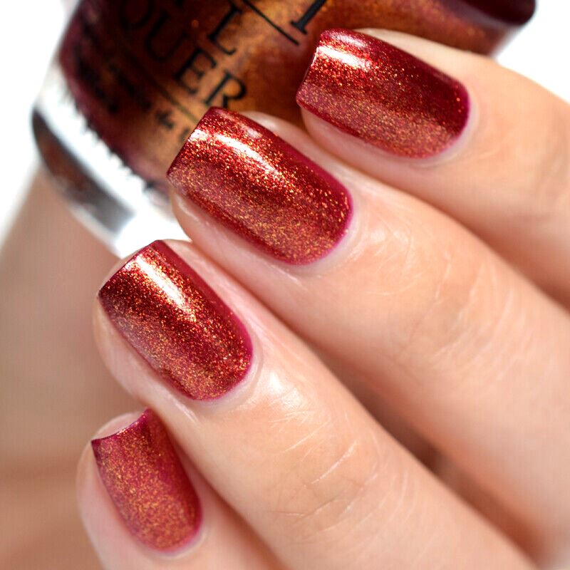 OPI Designer Series Nail Polish in Indulgence. Red, Orange Shimmer Nail Lacquer