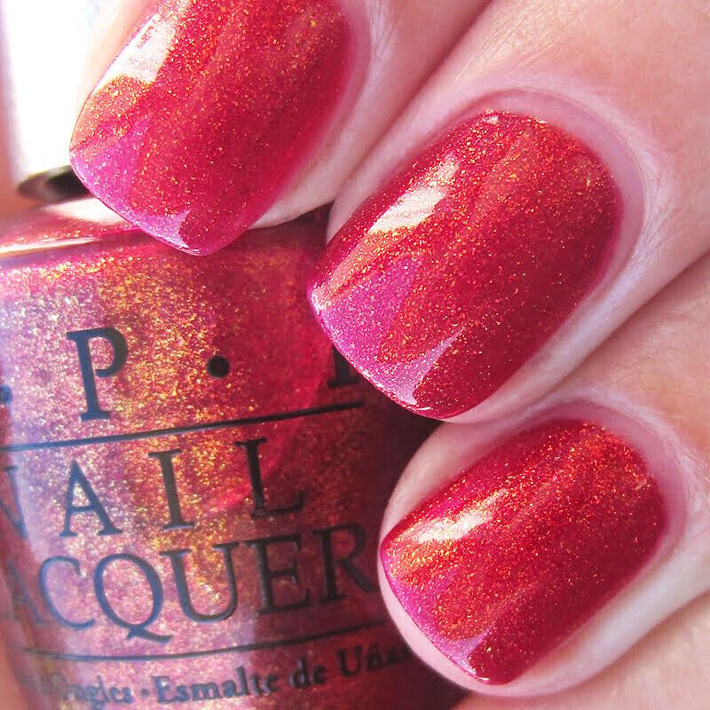 OPI Designer Series Nail Polish in Indulgence. Red, Orange Shimmer Nail Lacquer