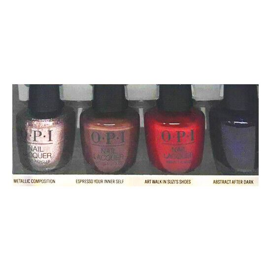 OPI Downtown LA Collection with 4 Mini Sized 3.75ml Nail Polishes in Metallic Composition, Espresso Your Inner Self, Art Walk in Suzi's Shoes and Abstract After Dark