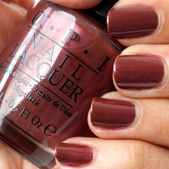 OPI I Knead Sour-Dough Red Brown Shimmer Nail Polish from the OPI San Francisco Collection from 2013. OPI Item Product Code NLF60