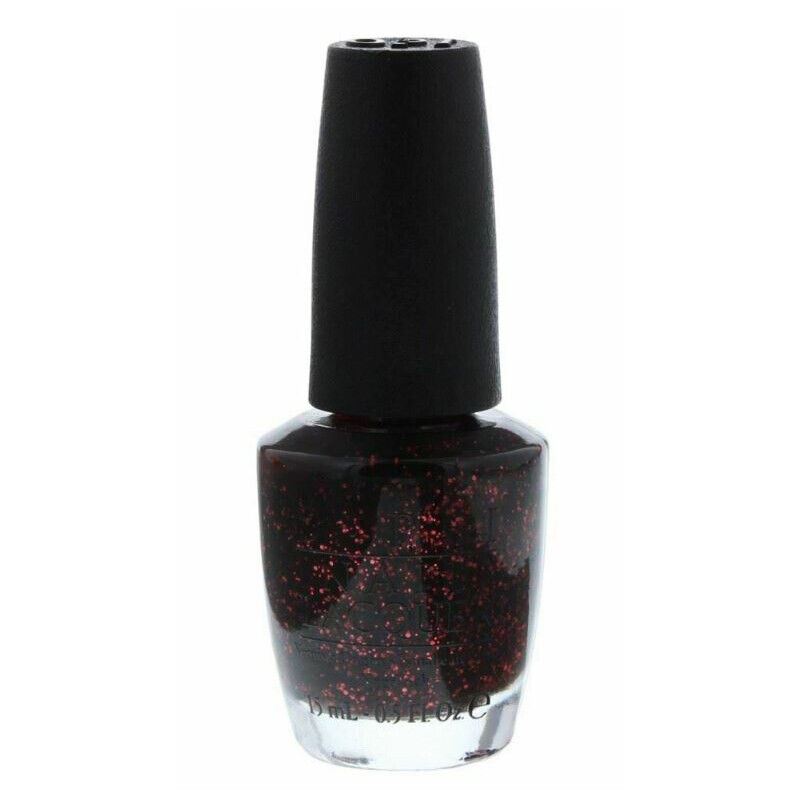 OPI Today I Accomplished Zero Red Pink Glitter in a jelly semi-sheer black base. This OPI Nail Polish is from the Coca-Cola Collection, product code is NLC17