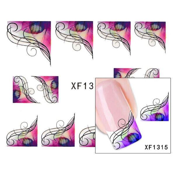 Multicoloured Leaf Twirling Swirls Water Transfer Design for Nail Art Model XF1315